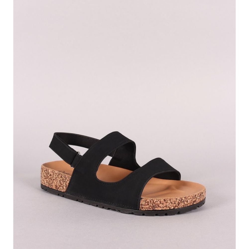 Black Double strap sling back cork sandal - Picture 3 of 5